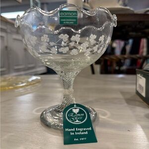 Hand Engraved Clear Glass Bowl